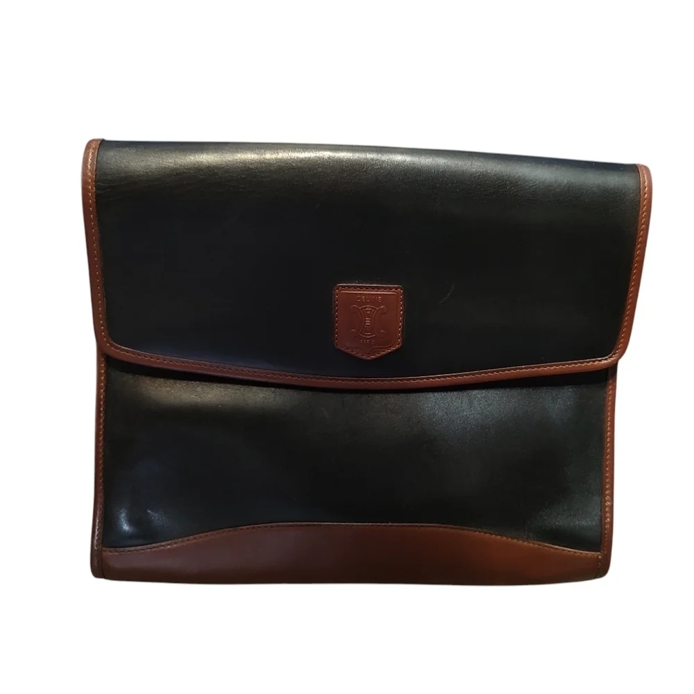 Celine Black and Brown Leather Portfolio/Briefcase